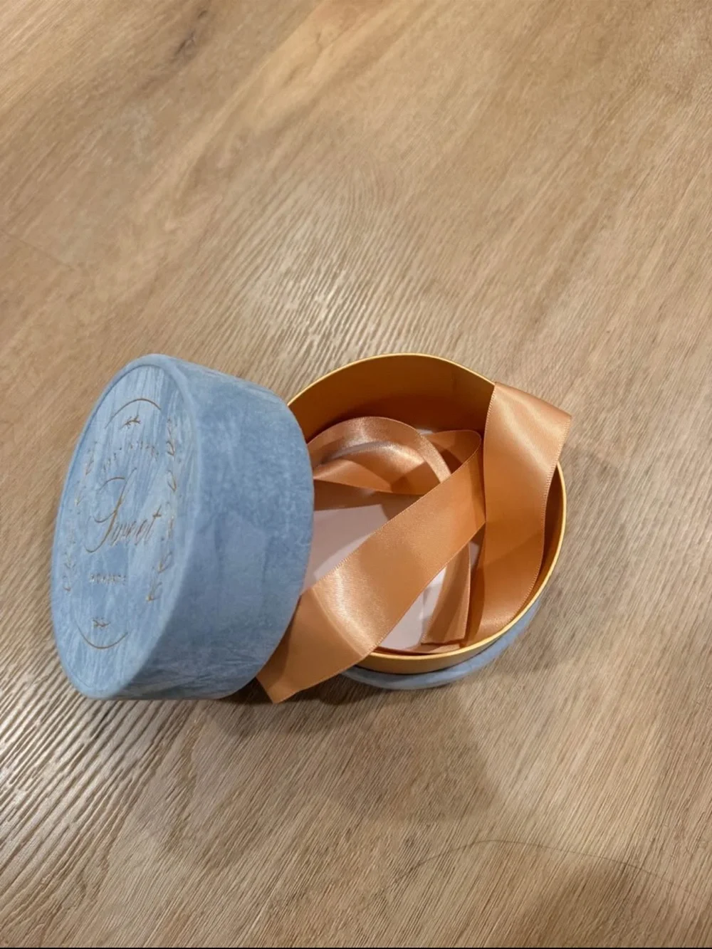 Blue Round Trinket Box with Gold Foil 'Sweet' Design